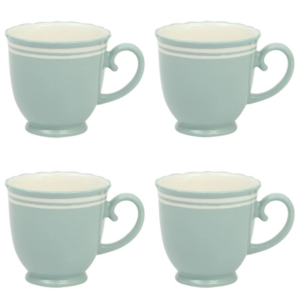 Pioneer Woman Ainsley Ceramic Cups Stoneware Mugs 4 pc Set Sage Blue New